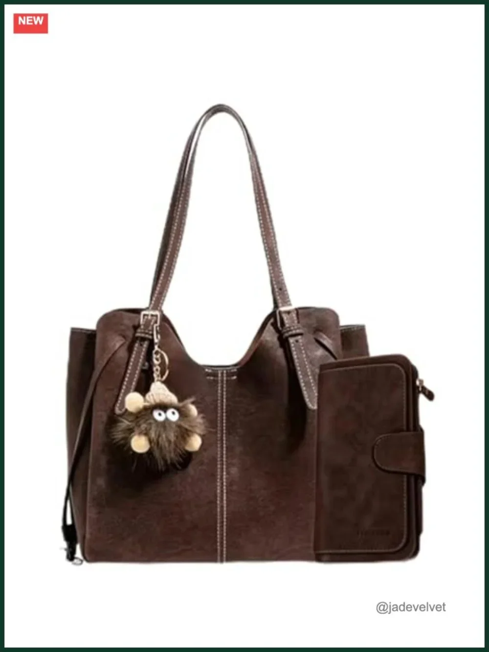 3 Compartment Faux Leather Hobo Satchel Work Bag with Wallet